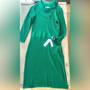 NWT Sandra Darren Green Collared Sweater Dress Size Medium